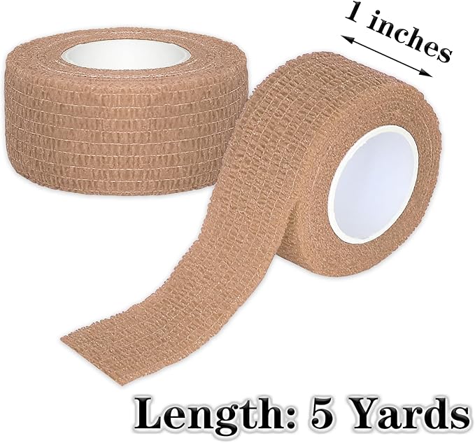 8 Rolls 1” Cohesive Bandage Self Adherent Bandage Wrap Breathable Vet Tape Elastic Adhesive Bandage for Sports, Wrist, Ankle, Tattoo Wraps(Light Brown)