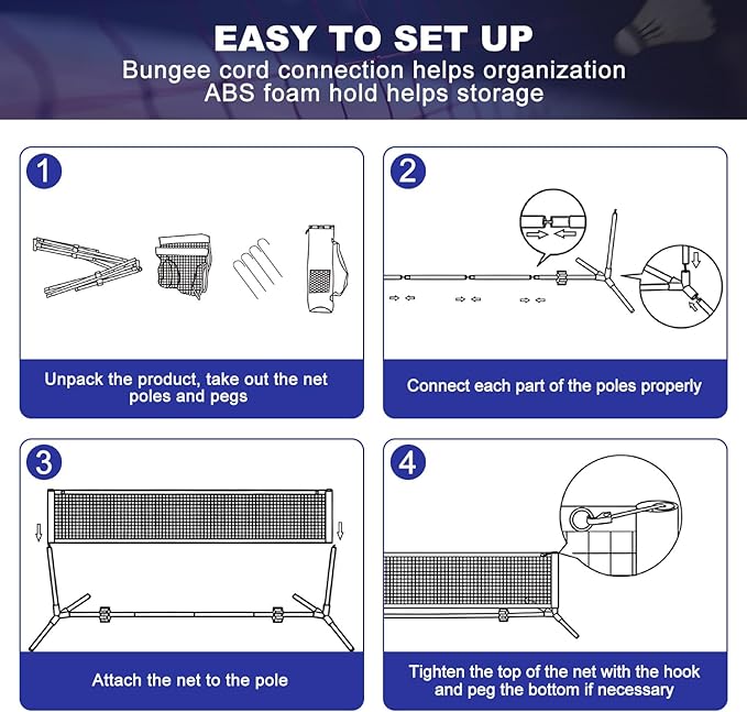BAGAIL Badminton Net, Height Adjustable Kids Volleyball Net, Foldable Nylon Net 10 ft/14ft/17ft Wide, Tennis Net, Small Pickleball Net for Backyard Game and Indoor Outdoor Use, Easy Setup