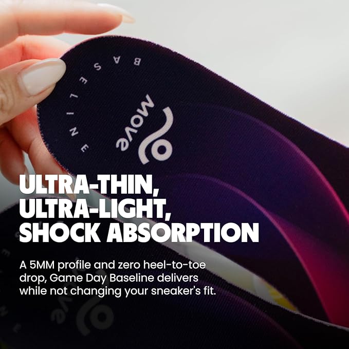 MOVE Baseline - All-Purpose Insoles - Sock Liner - Ultra Thin Shock Absorption - Maximum Freedom of Movement and Energy Return for Cleats, Shoes, Running, Basketball, Baseball (M8-8.5/WM9.5-10)
