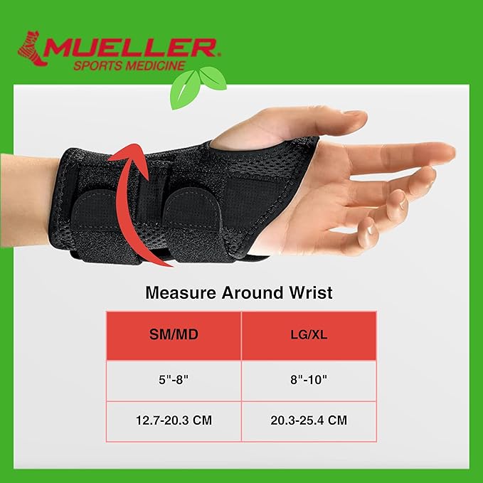 MUELLER Sports Medicine Green Fitted Wrist Brace for Men and Women, Wrist Pain Relief Support, Ideal for Carpal Tunnel, Tendonitis, Arthritis, Black
