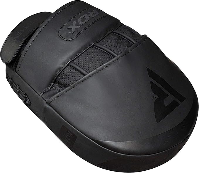 RDX Boxing Pads Focus Mitts, Convex Skin Leather Curved Hand Pad with Adjustable Strap, Hook and Jab Hand Strike Shield for MMA, Martial Arts, Punching Target, Muay Thai Training Matte Black