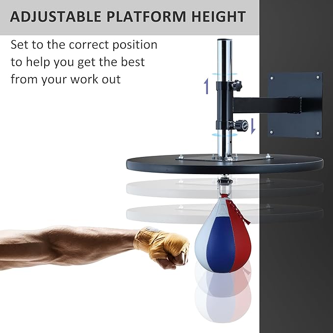 Soozier Speed Bag Boxing Punching Bag with Height Adjustable, Wall Mount Door Speed Bag, Martial Arts, MMA, and Boxing Equipment for Home Training, 9" H x 7" Dia.