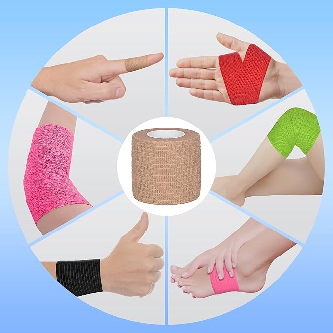 8 Rolls Cohesive Bandage 2” x 5 Yards Self Adherent Bandage Wrap Breathable Vet Tape Elastic Adhesive Bandage for Sports, Wrist, Ankle, Tattoo Wraps(Light Brown)