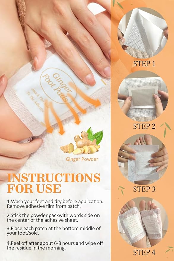 Foot Pads, Ginger FootPads, Natural Ginger Powder Bamboo Vinegar Foot Patches 20 Packs.