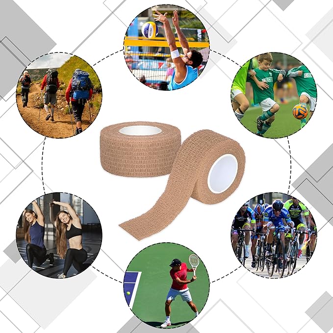 8 Rolls 1” Cohesive Bandage Self Adherent Bandage Wrap Breathable Vet Tape Elastic Adhesive Bandage for Sports, Wrist, Ankle, Tattoo Wraps(Light Brown)