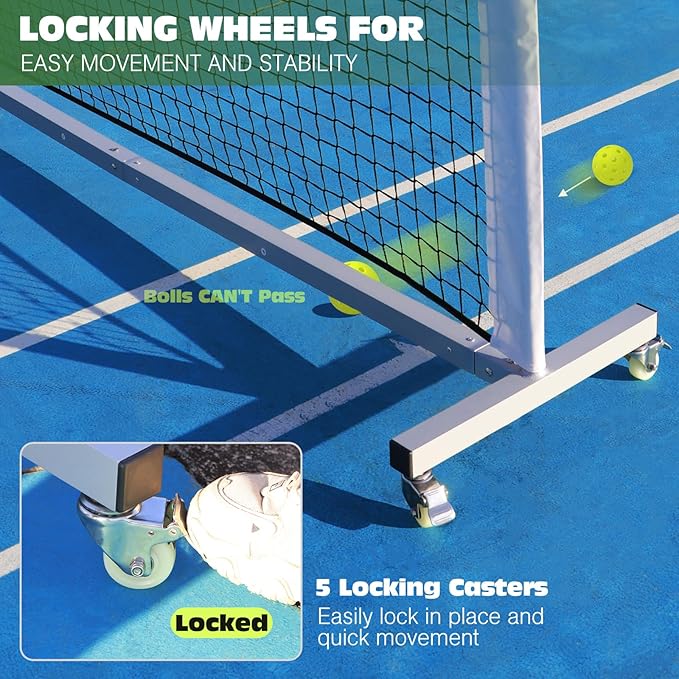 Pro Pickleball Net Portable with Wheels – 22ft Heavy Duty Pickleball Net System with Sturdy Aluminum Frame for Outdoor & Indoor – Nylon Net & Carrying Bag for Pickleball, Tennis, Badminton
