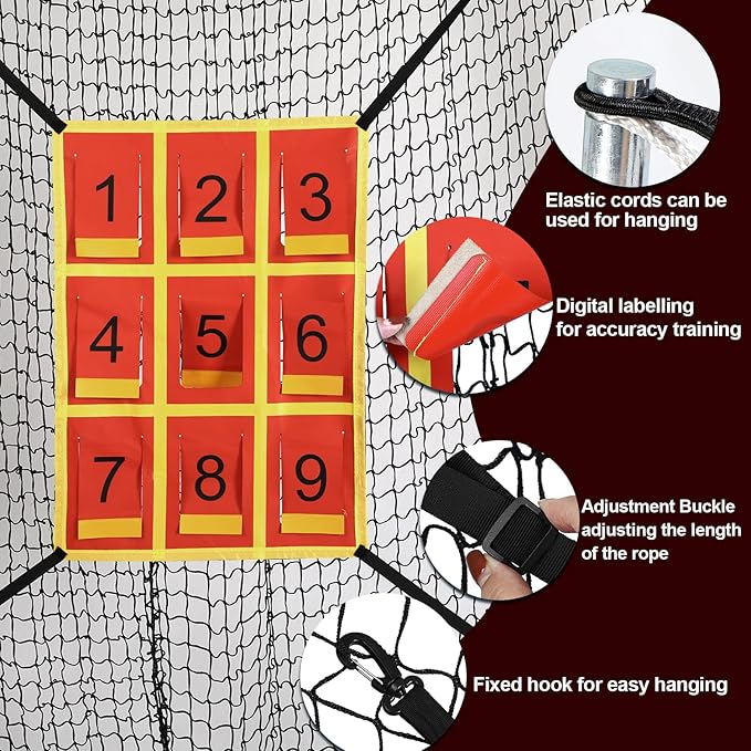 Adjustable Strike Zone Target for Baseball Net,Numbered Pitching Pad,Baseball Softball Target,Practice Throwing and Hitting with Accuracy,for 6x6,7x7 or 8x8 Foot Nets