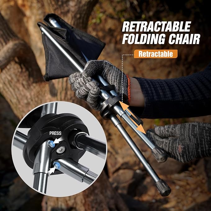 REDCAMP Ultralight Camping Stool with Retractable Legs, Portable 3 Legged Tripod Camping Stools for Adults Fishing Backpacking Hunting, Black