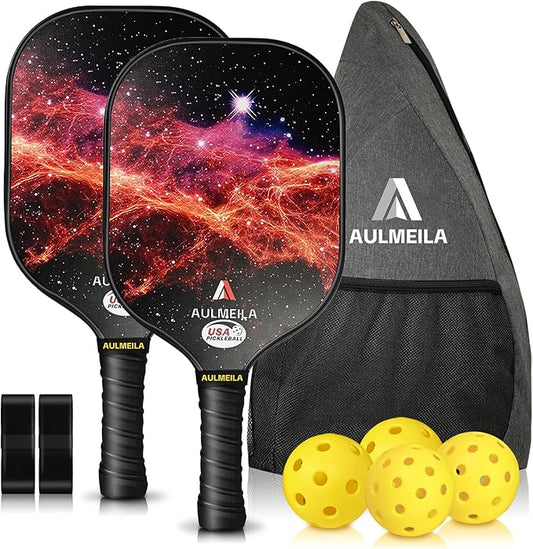 Pickleball Paddles Set of 2, 2025 USAPA Approved Pickleball Set, Fiberglass Pickle Ball Rackets 2 Pack, Lightweight & Durable, Includes 4 Balls & 1 Carry Bag for Men and Women