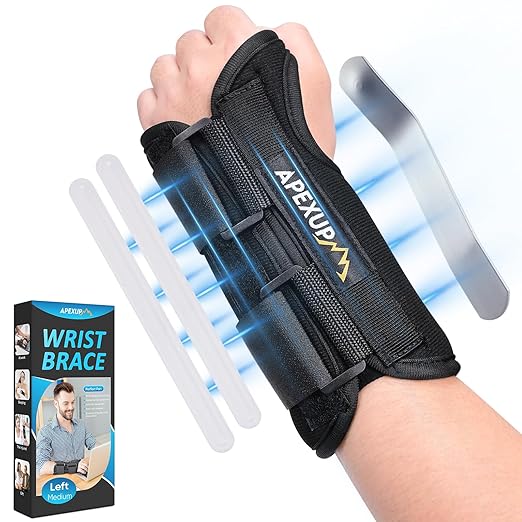APEXUP Wrist Brace for Carpal Tunnel, Night Pain Relief Hand Brace with Adjustable Wrist Wraps and Splint for Men and Women, Ideal for Tendonitis, Arthritis, and Sprains (M, Left)