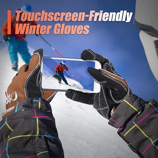 HANDLANDY Winter Insulated Work Gloves, 3M Thinsulate Thermal Water-Resistant Glove for Men Women Touch Screen, Warm Ski Snowboard Cold Weather Gloves (Brown, Medium)