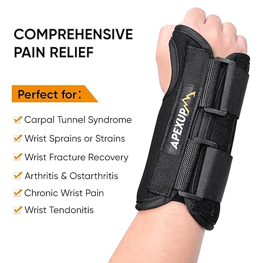 APEXUP Wrist Brace for Carpal Tunnel, Night Pain Relief Hand Brace with Adjustable Wrist Wraps and Splint for Men and Women, Ideal for Tendonitis, Arthritis, and Sprains (L, Left)