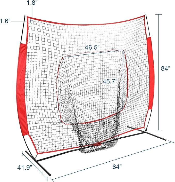 ZELUS Baseball Net 7 ft x7 ft, Softball Hitting & Pitching with Carry Bag, Ground Stakes, Portable Backstop & Bow Frame, Training Equipment for All Ages