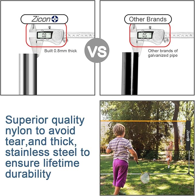 Portable Tennis Net,Stainless Steel Poles Badminton Net Set Adjustable Height Nylon Net with Carry Bag, for Kids Volleyball, Pickleball,Soccer, Indoor, Outdoor Court, Backyard, Beach, Driveway