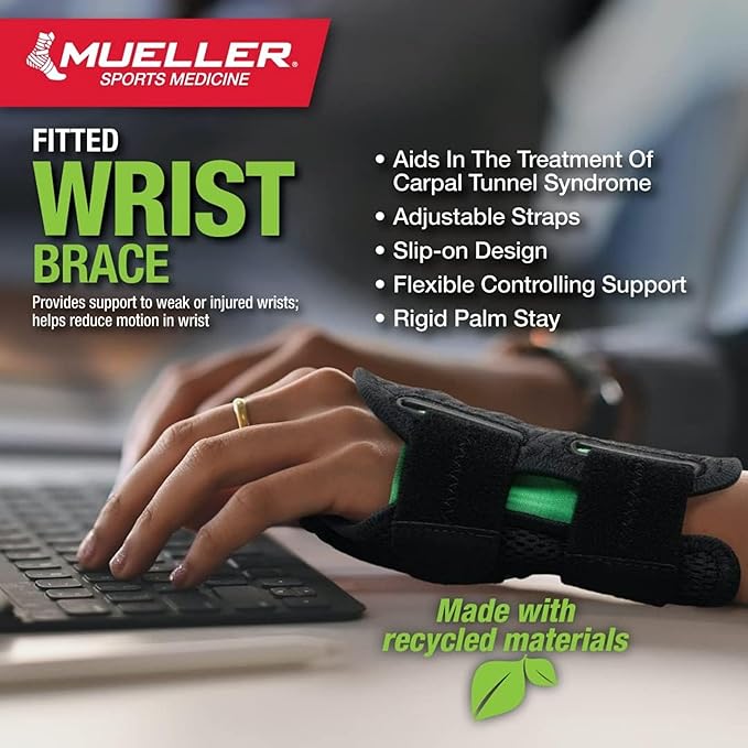 MUELLER Sports Medicine Green Fitted Wrist Brace for Men and Women, Wrist Pain Relief Support, Ideal for Carpal Tunnel, Tendonitis, Arthritis, Black