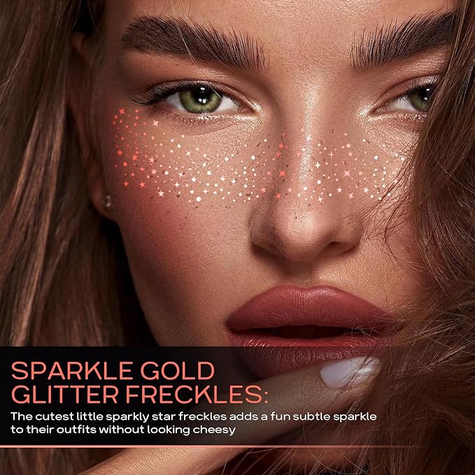 Glitter Freckles Face Tattoo,Glitter Freckle,Sparkle Makeup Patches-Rose Gold-Face Glitter Speckles Patches,10pcs