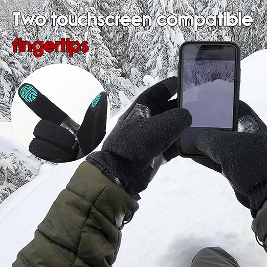 HANDLANDY Winter Gloves for Men Women, Thermal Gloves for Cold Weather Driving Cycling Ski Outdoor, Insulated Leather Work Gloves (Small, Black)