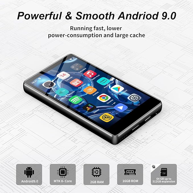 80GB MP3 Player with Bluetooth and WiFi, SWOFY Music Player with Spotify,Pandora,Amazon Music, M503Pro 4.0-inch Touch Screen Android MP4 MP3 Player for Kids with Libby,Audible,Spotify Kids,FM Radio