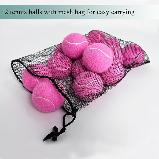 Tennis Balls, 12 Packs Practice Tennis Balls for Beginner, Training Playing Tennis Balls for Dogs, Come with Mesh Carry Bag