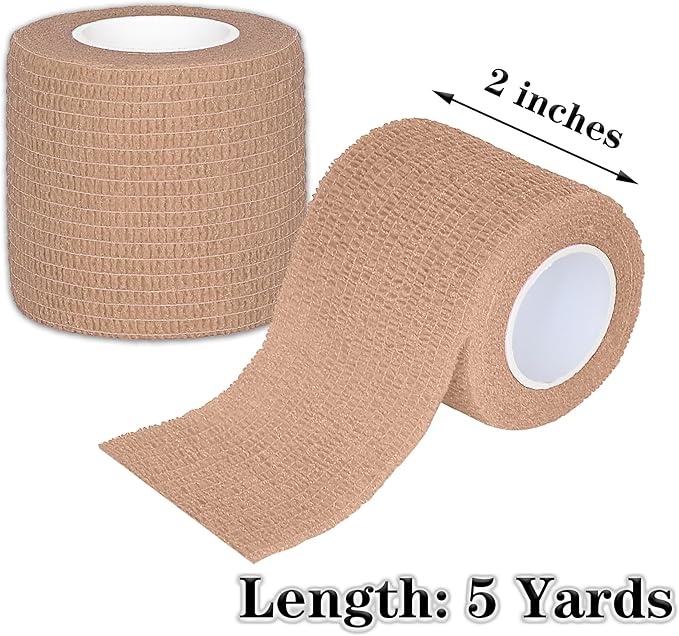 8 Rolls Cohesive Bandage 2” x 5 Yards Self Adherent Bandage Wrap Breathable Vet Tape Elastic Adhesive Bandage for Sports, Wrist, Ankle, Tattoo Wraps(Light Brown)