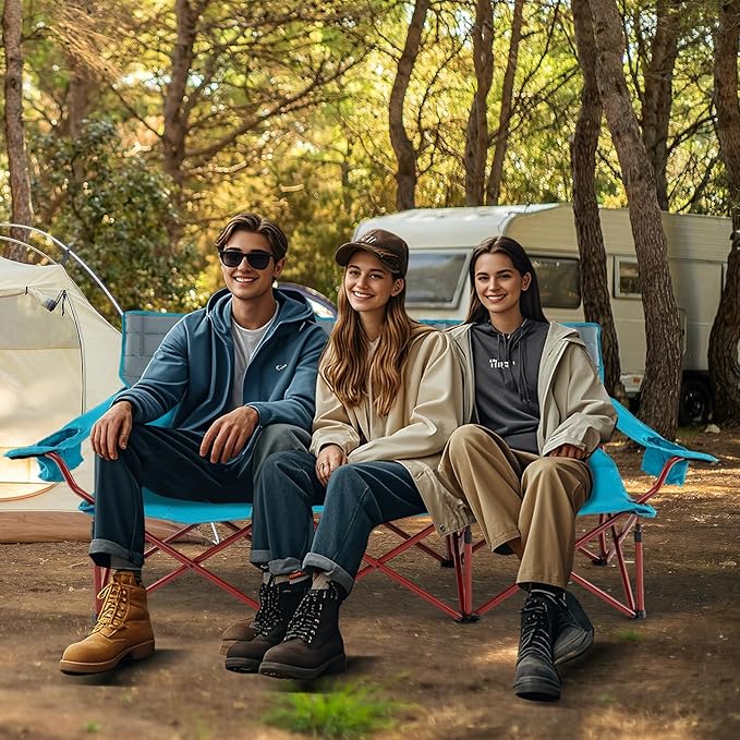 Tangkula 3 Person Oversized Camping Chair, Fully Padded Folding Camp Chair with Adjustable Armrests, Cup Holders, Carrying Bag, Portable Outdoor Lawn Chair for Camping, Support 900LBS