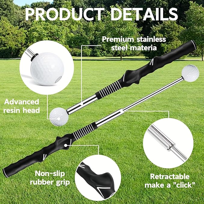 Retractable Golf Swing Training Aid - Golf Swing Trainer, Portable Grip Trainer for Indoor & Outdoor Practice, Improving Strength