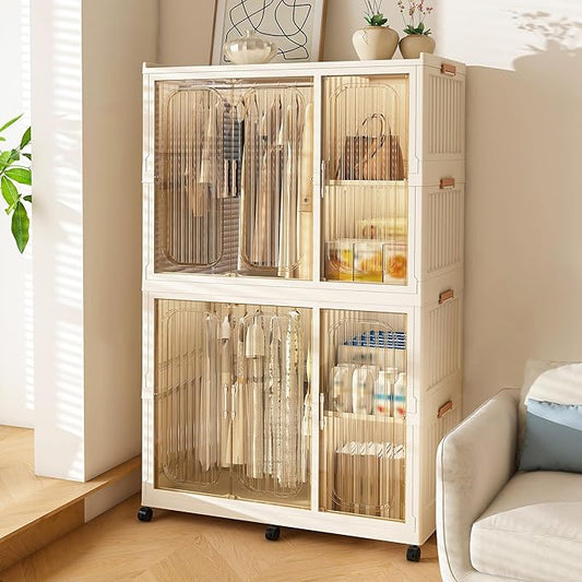 Collapsible Expandable Wardrobe Closet, Multi-Function Plastic Wardrobe,Wardrobes Storage Cabinet (6 Cubes+2 Hanging Rod)