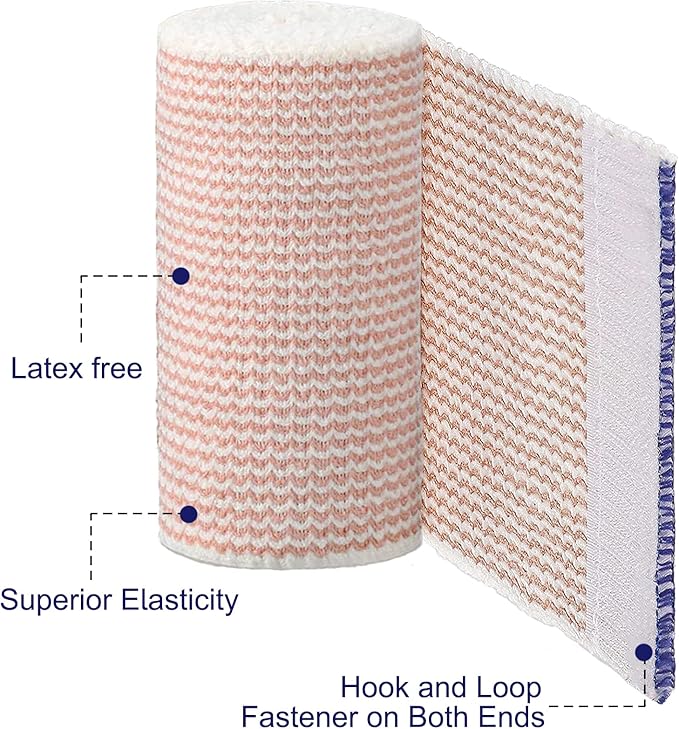 24 Pack Elastic Bandage Wrap 4” Bandage Wrap with Hook and Loop Closure on Both Ends Self Adhesive Bandage Wrap for Sports, Medical, and Injury Recovery