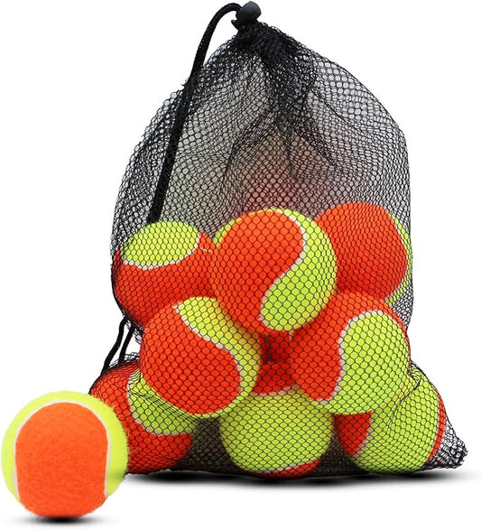 Tennis Balls, 12 Pack 50% Low Compression Stage Tennis Ball for Beginners Youth Kids Training Practicing with Mesh Bag for Easy Transport (Orange)
