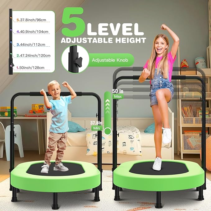 ANCHEER 56" Double Mini Trampoline for Kids, Mini Rebounder with 5-Level Adjustable Handle, Parent-Child Trampoline for Kids, Max Load 220lbs, Fun for Indoor/Outdoor