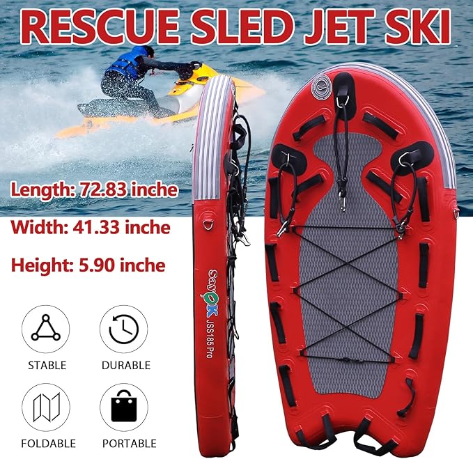 SAYOK Large Inflatable Sled Water Floating Mat Jet Ski Sled Board for Professional Emergency Rescue, Big Wave Surfing