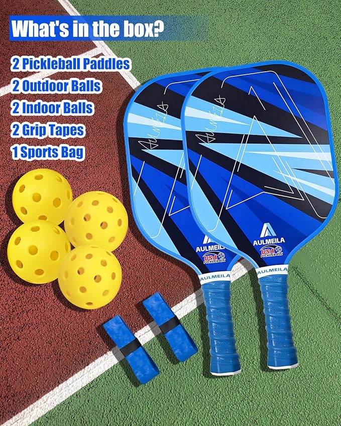 Pickleball Paddles Set of 2, 2025 USAPA Approved Pickleball Set, Fiberglass Pickle Ball Rackets 2 Pack, Lightweight & Durable, Includes 4 Balls & 1 Carry Bag for Men and Women