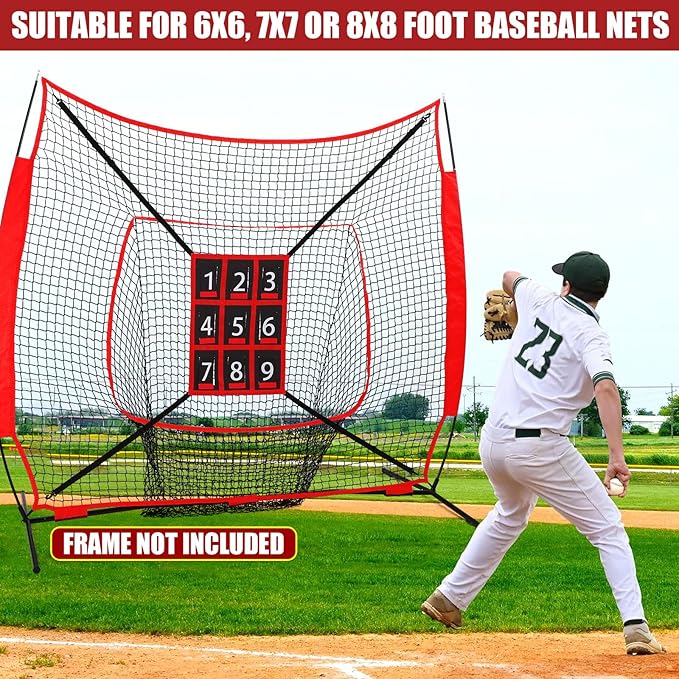 TOBWOLF Adjustable Strike Zone Target for Baseball Softball Net, Numbered Baseball Softball Pitching Target, 9 Pocket Pitching Net Practice Accuracy Training Throwing for Hitting Batting Catching