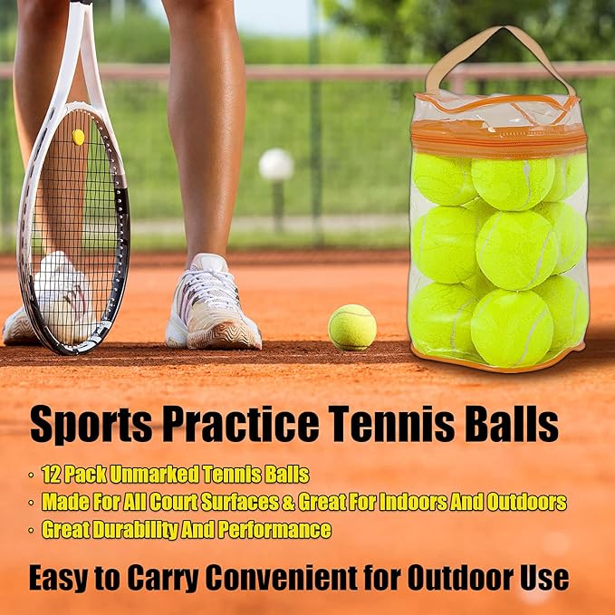 GKK Durable Pressurized Tennis Balls - 12 Pack Yellow Felt Training Balls for Beginners and Dogs
