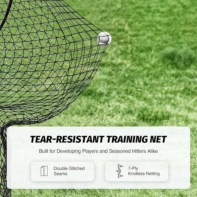 ZELUS Baseball Net 7 ft x7 ft, Softball Hitting & Pitching with Carry Bag, Ground Stakes, Portable Backstop & Bow Frame, Training Equipment for All Ages