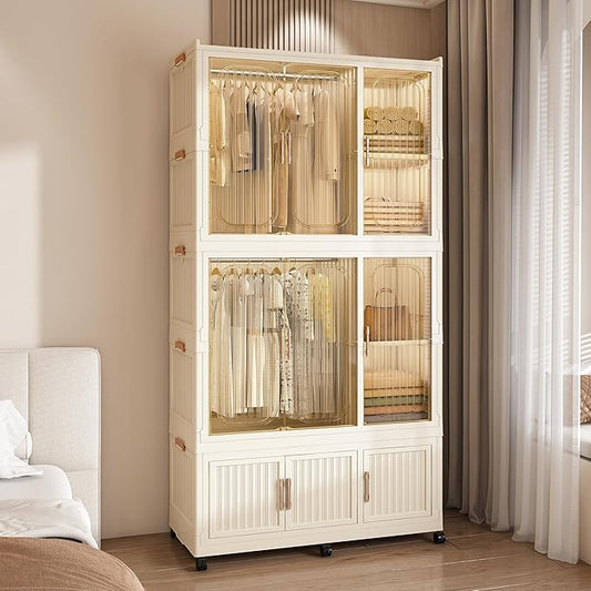 Collapsible Expandable Wardrobe Closet, Multi-Function Plastic Wardrobe,Wardrobes Storage Cabinet (7 Cubes +2 Hanging Rod)