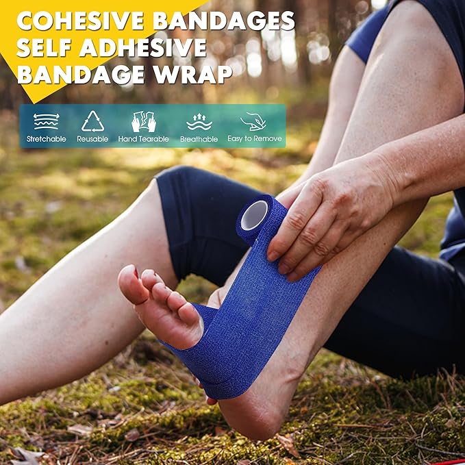 24 Pack Self Adhesive Bandage Wrap, 1 in x 5 Yards Non-Woven Self Adherent Cohesive Bandage, Vet Wrap Wound Tape for Thumb Finger Wrist Knee Ankle, Black