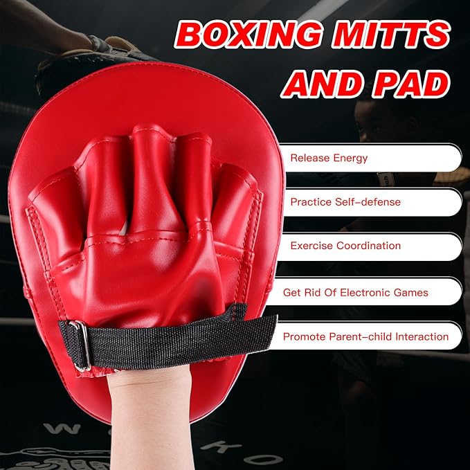 CYFIE 2 in 1 Boxing Equipment Boxing Strike Pads Punching Mitts Set, Boxing Mitts and Pads for Muay Thai, Karate, Taekwondo, Martial Arts Training at Home Gym, Karate Kick Pads for Kids, Youth, Girls