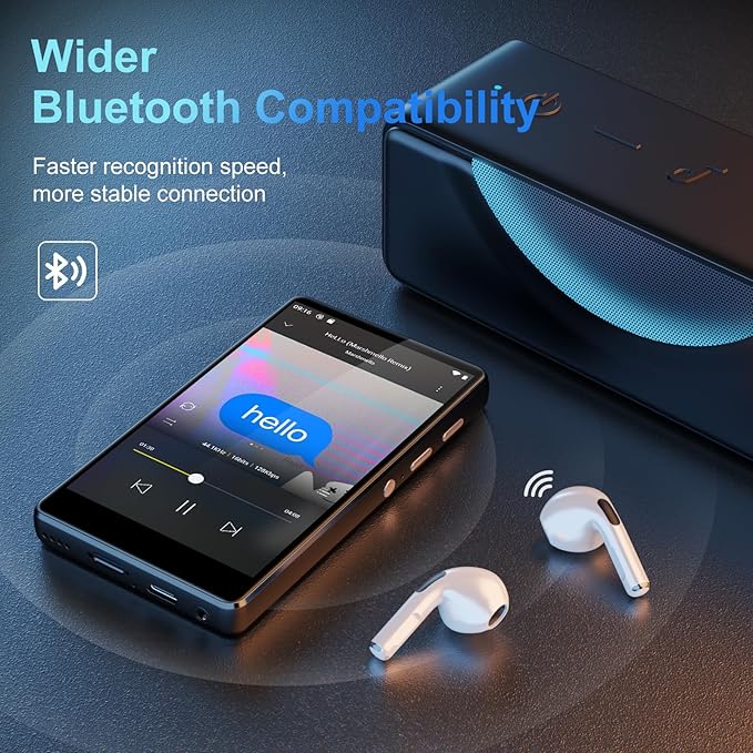 80GB MP3 Player with Bluetooth and WiFi, SWOFY M503Pro Mp3 & Mp4 Music Player with Spotify, Amazon Music, Audible, Browser, 4.0" Touch Screen Android Player with Speaker, FM Radio, Up to 512GB Black