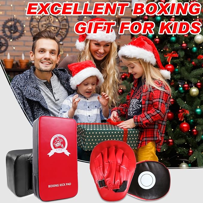 CYFIE 2 in 1 Boxing Equipment Boxing Strike Pads Punching Mitts Set, Boxing Mitts and Pads for Muay Thai, Karate, Taekwondo, Martial Arts Training at Home Gym, Karate Kick Pads for Kids, Youth, Girls