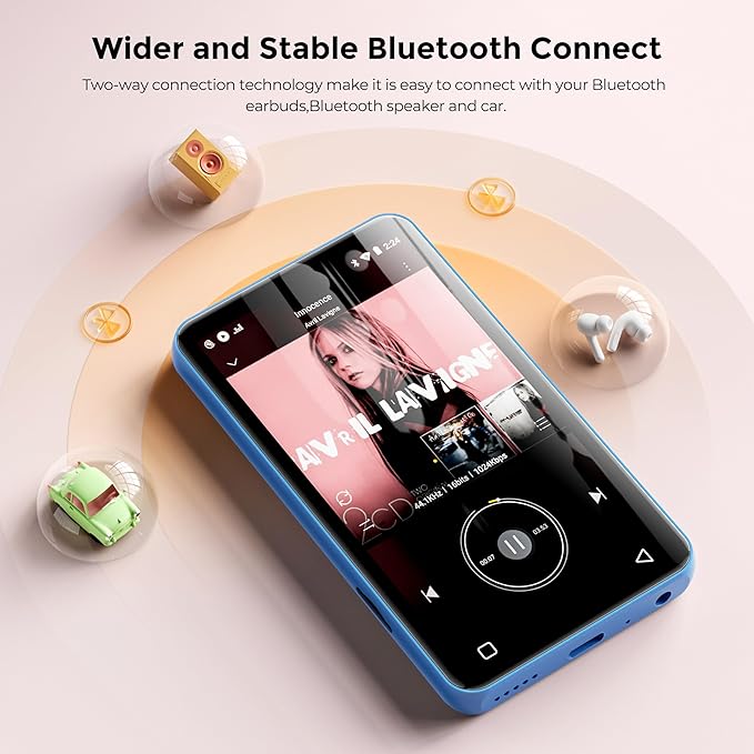 MP3 Player with Bluetooth and WiFi, innioasis 160GB Music Player with Spotify,Pandora,Amazon Music,4" Touch Screen Android MP4 MP3 Player for Kids with Libby,Audible,Audiobooks(White-Blue)