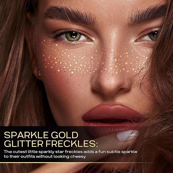 Glitter Freckles Face Tattoo, Glitter Freckles for Face, 10pcs Gold Sparkle Freckles, Face Glitter Makeup Patches