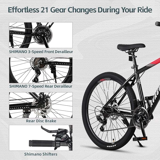 AVASTA Earth 26 27.5 inch Mountain Bike with 21-Speed，Aluminum Frame, Dual Disc Brake, Comfortable Saddle,Multiple Colors