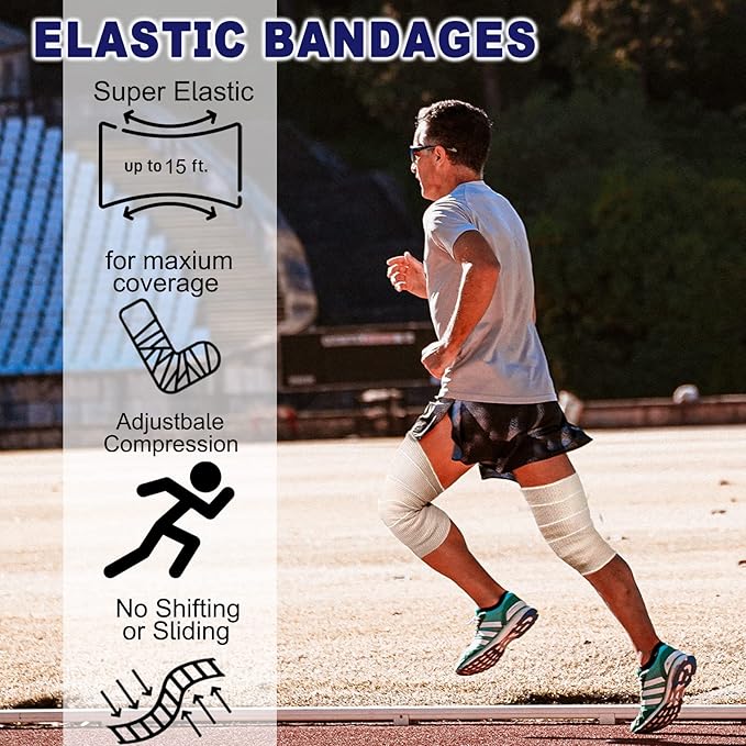 24 Pack Elastic Bandage Wrap 4” Bandage Wrap with Hook and Loop Closure on Both Ends Self Adhesive Bandage Wrap for Sports, Medical, and Injury Recovery