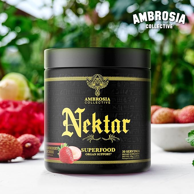 Ambrosia Nektar Superfood Health Supplement Powder, 30 Servings, Strawberry Lychee Flavor