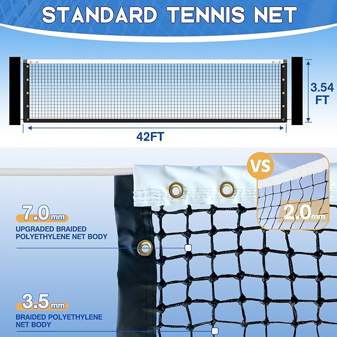 Tennis Net Outdoor Heavy Duty Professional Tennis Court Net Replacement Portable Tennis Net Nylon for Standard Tennis Courts [Includes 2 Fiberglass Dowels]
