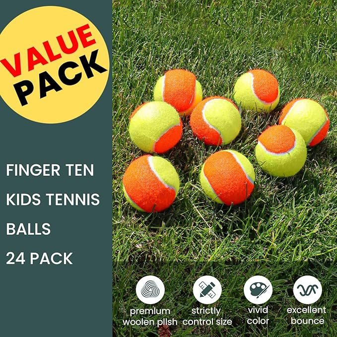 FINGER TEN Kids Tennis Balls for Dogs Youth Beginners Practice Durable Orange Low Compression Stage Pressureless Bulk Training Tool Playing with Pet