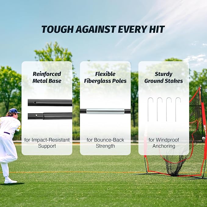 ZELUS Baseball Net 7 ft x7 ft, Softball Hitting & Pitching with Carry Bag, Ground Stakes, Portable Backstop & Bow Frame, Training Equipment for All Ages