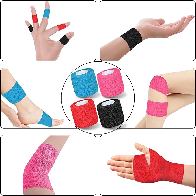 8 Pack 2 in x 5 Yards Cohesive Wrap Self Adhesive Bandage Wrap Elastic Self Adherent Wrap Self Stick Vet Tape for Athletic, Wrist, Ankle, Knees, Pets (Mixed Colors 1)