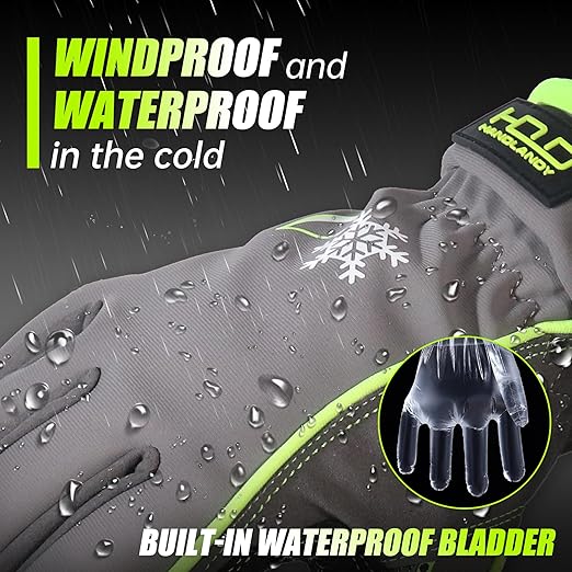 HANDLANDY Waterproof Insulated Work Gloves, 3M Thinsulate Thermal Winter Gloves for Men Women Touch Screen, Warm Ski Snowboard Cold Weather Gloves (Green-men Size, Medium)